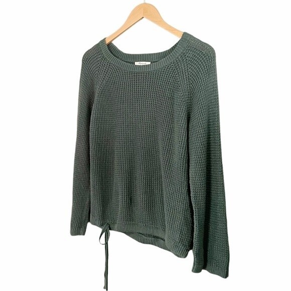 Madewell Wafflestitch Sweater Pine Green Cinched Tie Hem Top Women’s Size Small - Picture 5 of 8